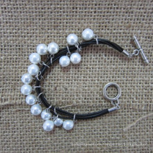 Madre de pulsera de la perla, concha perla, pulsera cuero, pulsera